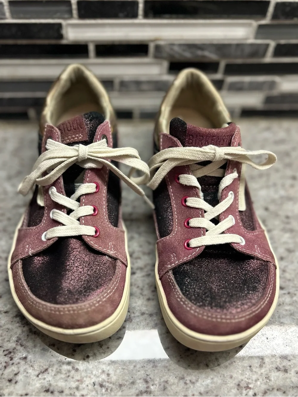 Birkenstock Astee Kids Glitter suede mauve/pink lace-Up Sneakers size 1(32)